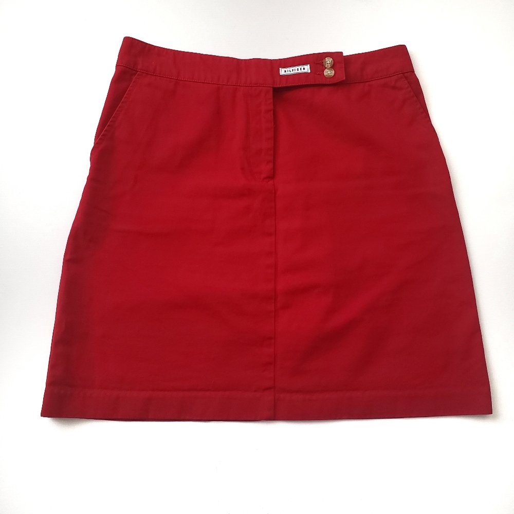 Vintage Tommy Hilfiger Red Cotton Pencil Skirt Size 10
